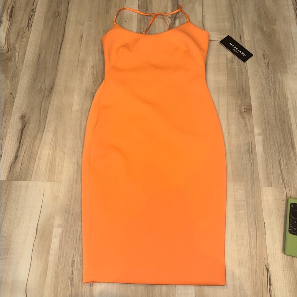 Guess by Marciano Orange Spaghetti Strap Bodycon Midi Dress
